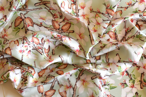 silk scarf with almond blossom print