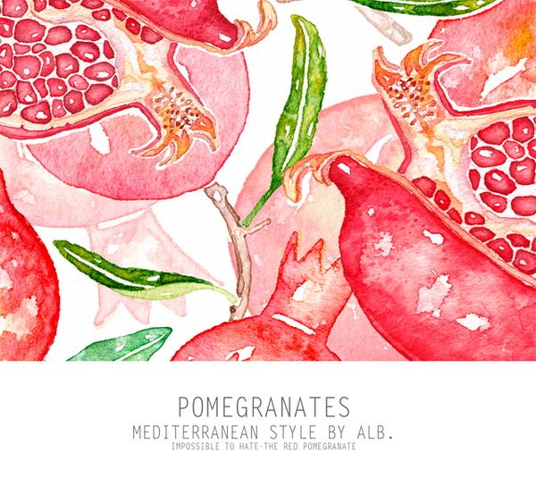 pomegranates art Mediterranean style